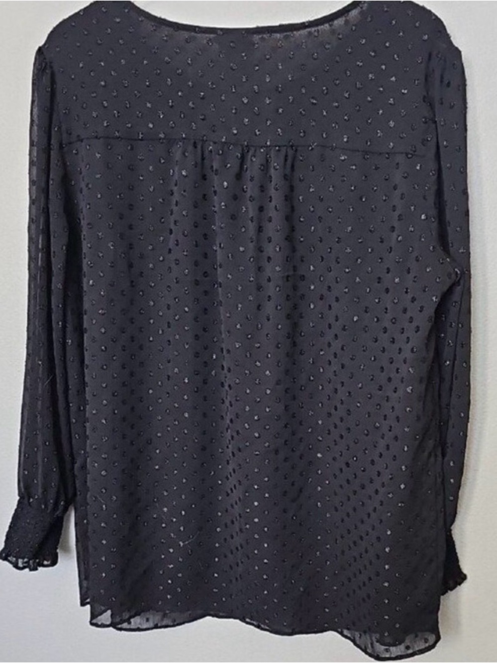 Ava & Viv Black Metallic Clip Dot Blouse Tassel Tie Long Sleeve 2X Plus Size - Picture 2 of 8